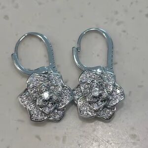 Rose Silver Diamond Floral Earrings